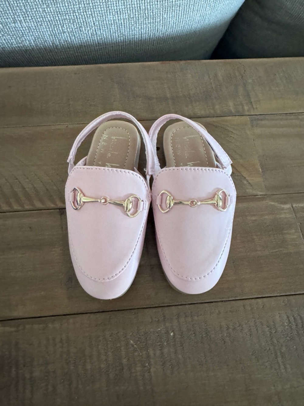 Nicole Miller Pink Kids Back-Strap Moccasins with Gold Bit
